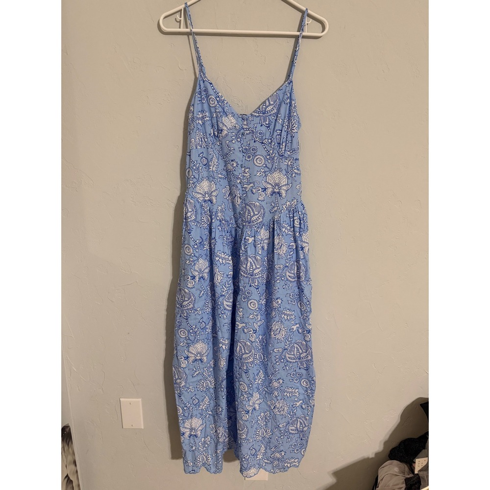 Roller Rabbit for Target Blue Floral Block‎ Print Midi Dress Scallop Hem XS NEW